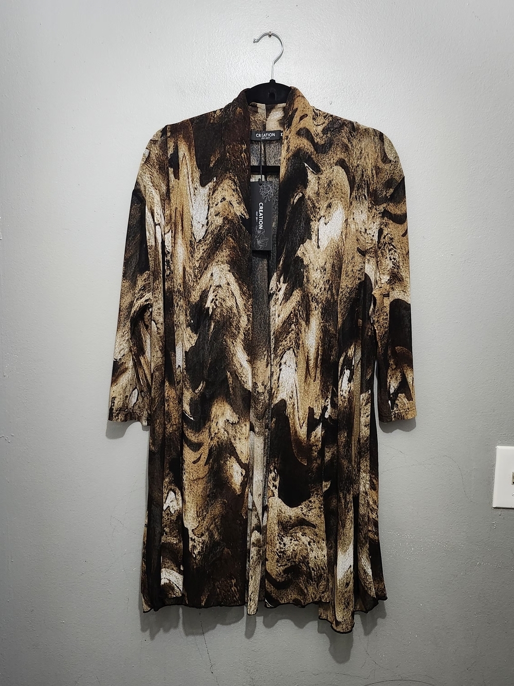 Women's Open-Front Abstract Print Kimono Wrap Cardigan in Brown Size XXL New